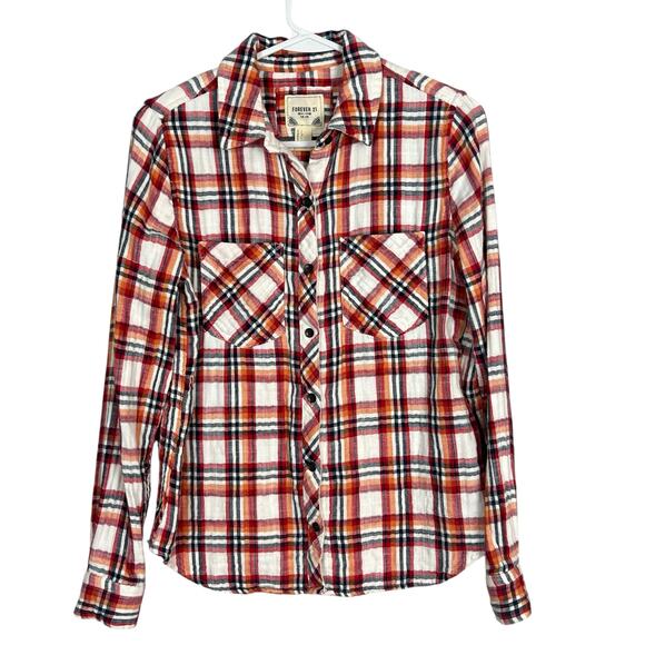 Forever 21 Plaid Gauze Button Down Shirt Women’s Small Long Sleeve - Picture 1 of 8